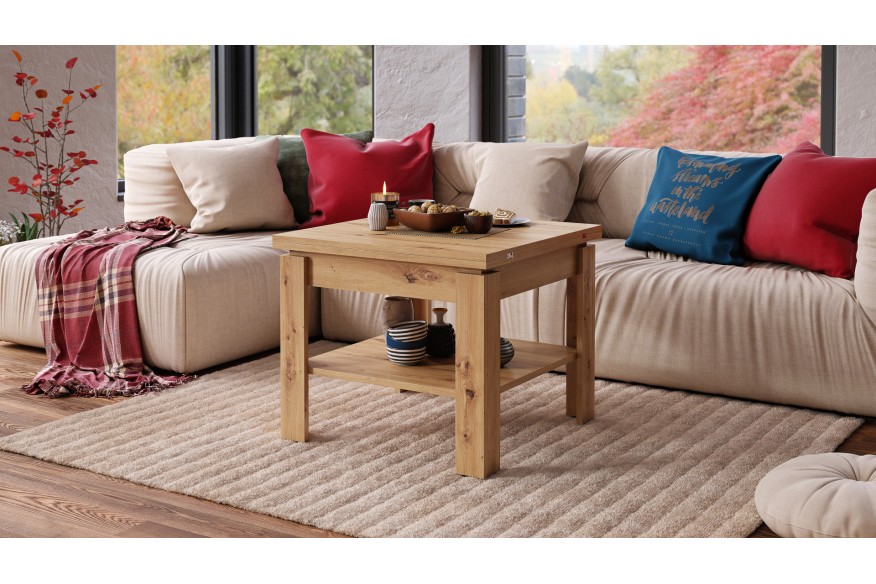 LEO Stejar Artisan - MASĂ COMPACTĂ CU BLAT EXTENSIBIL MĂSUȚĂ DE CAFEA